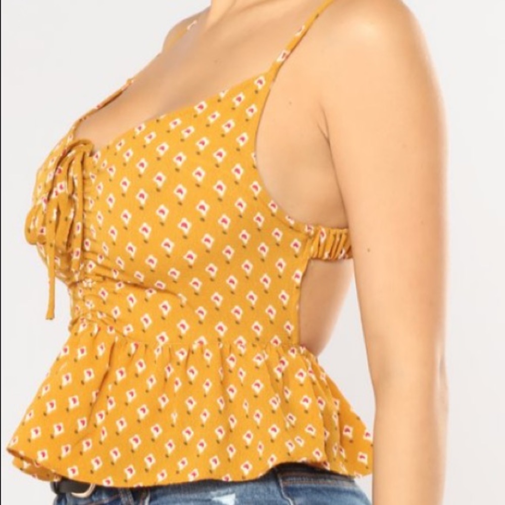 Mustard Patterned Peplum Top